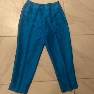 Preston and York 100% Silk Trousers High Waist Size M blue tropical beat